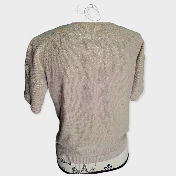 LOFT Knit 100% Cotton Tan and Gold Short Sleeve Top Size Medium - Picture 4 of 11